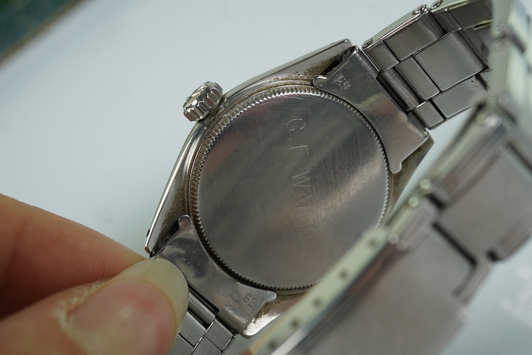 A gentleman's 1950's stainless steel Rolex Oster Royal shock-resisting manual wind mid-size wrist watch
